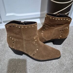 Studded Brown Suede Ankle Booties